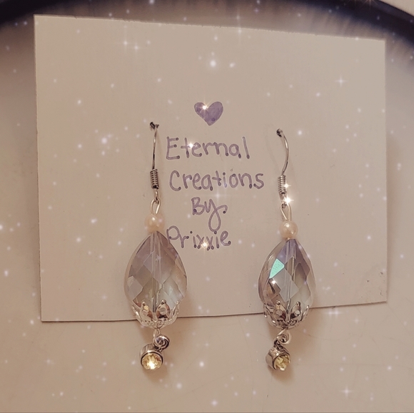 Silver Clear Tear Drop Earrings - Picture 2 of 2